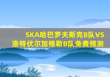 SKA哈巴罗夫斯克B队VS洛特伏尔加格勒B队免费预测